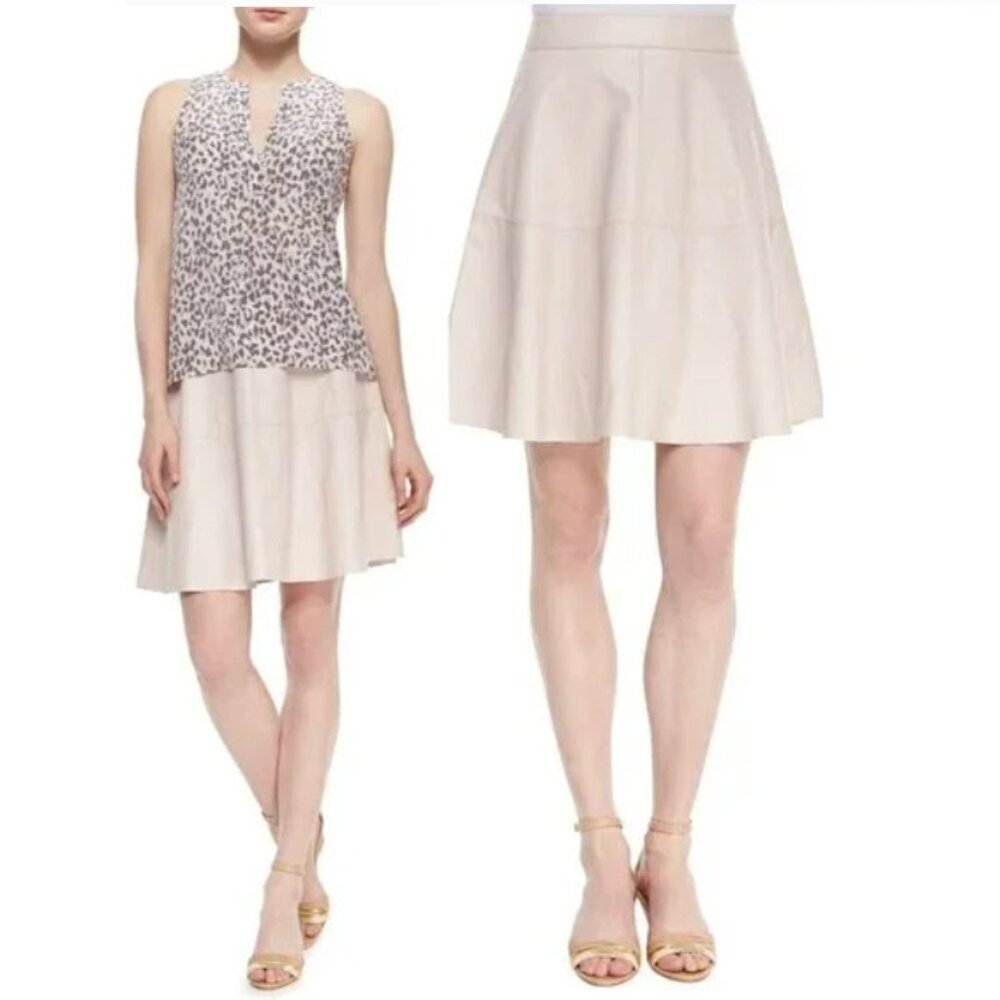 Joie Decollete leather Midi A-line Skirt Medium PETAL ROSE